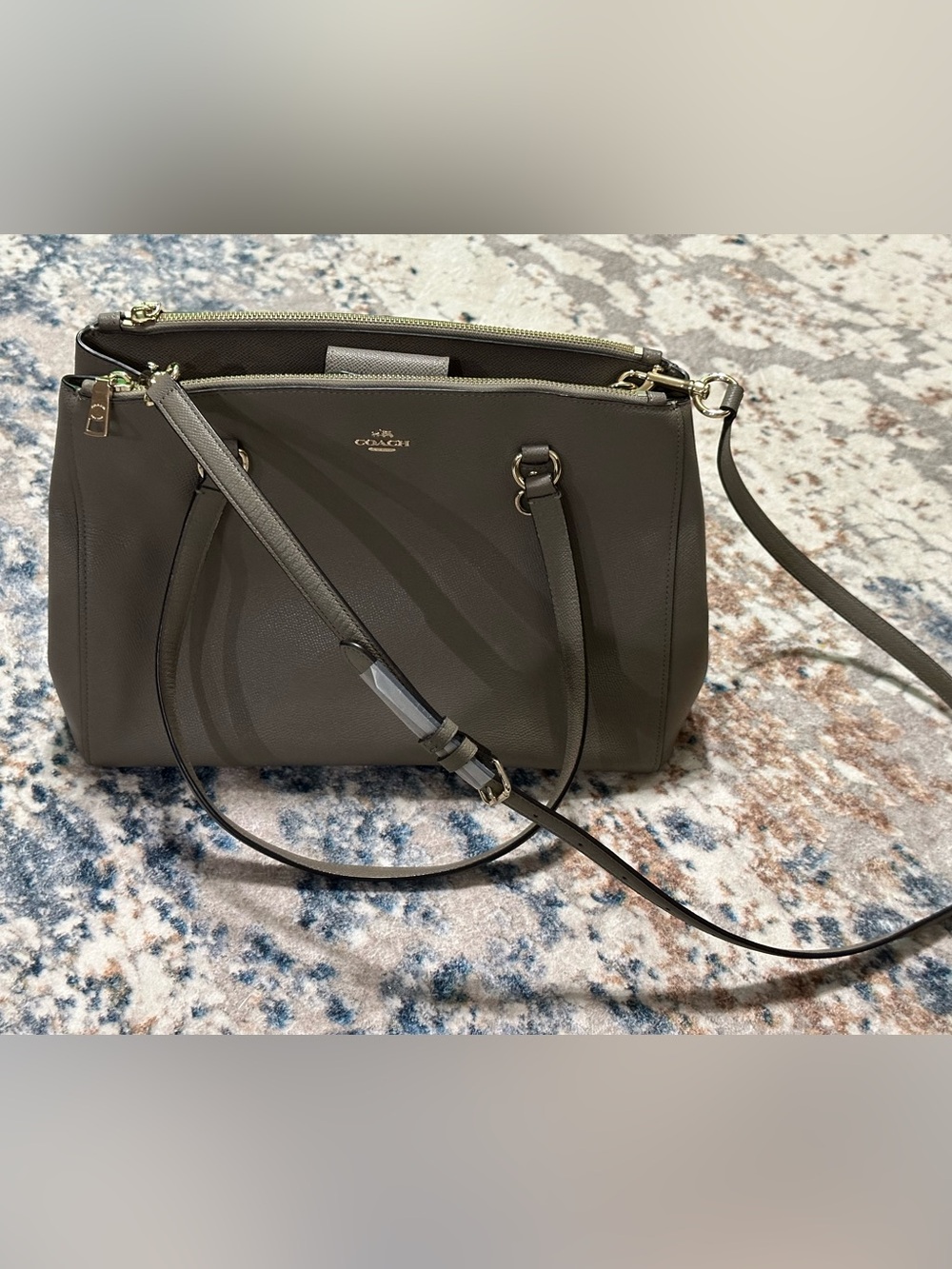 COACH Grayish Taupe colored Pebbled Leather Tote with Detachable Strap - Picture 3 of 7